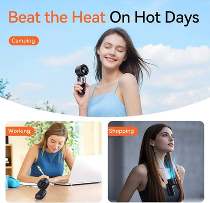 KIMMOO 3-in-1 Portable Handheld Turbo Fan - 100 Speeds, 15000 RPM, 10-Hour Cooling, LED Display | Black Mini Travel Fan