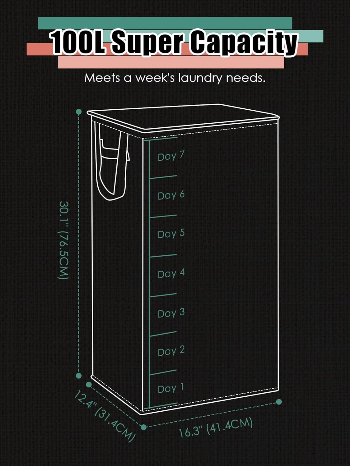 WTREE Laundry Hamper - Sturdy 100L Collapsible Basket with Lid & Removable Liner - Grey
