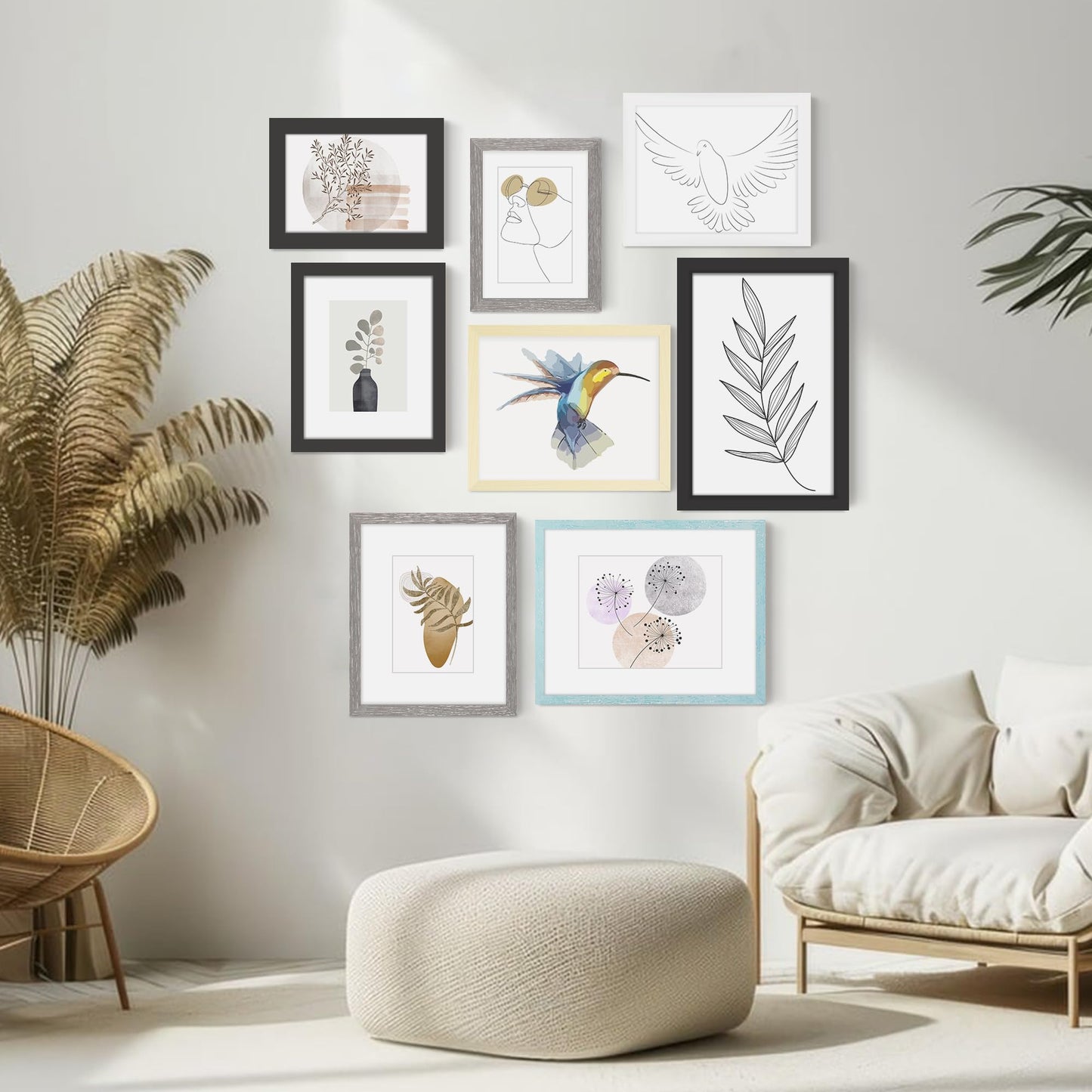 Wiscet 8x10 Picture Frame Set of 9, Display Pictures 5x7 with Mat or 8 x 10 without Mat, Photo Frame for Wall Mounting or Tabletop, Grey