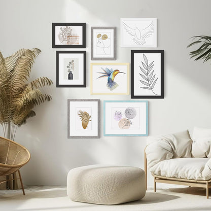 Wiscet 8x10 Picture Frame Set of 9, Display Pictures 5x7 with Mat or 8 x 10 without Mat, Photo Frame for Wall Mounting or Tabletop, Grey