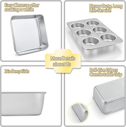 TeamFar Bakeware Set - Stainless Steel Baking Pans for Toaster Oven | Heavy Duty & Dishwasher Safe - 5 Pieces