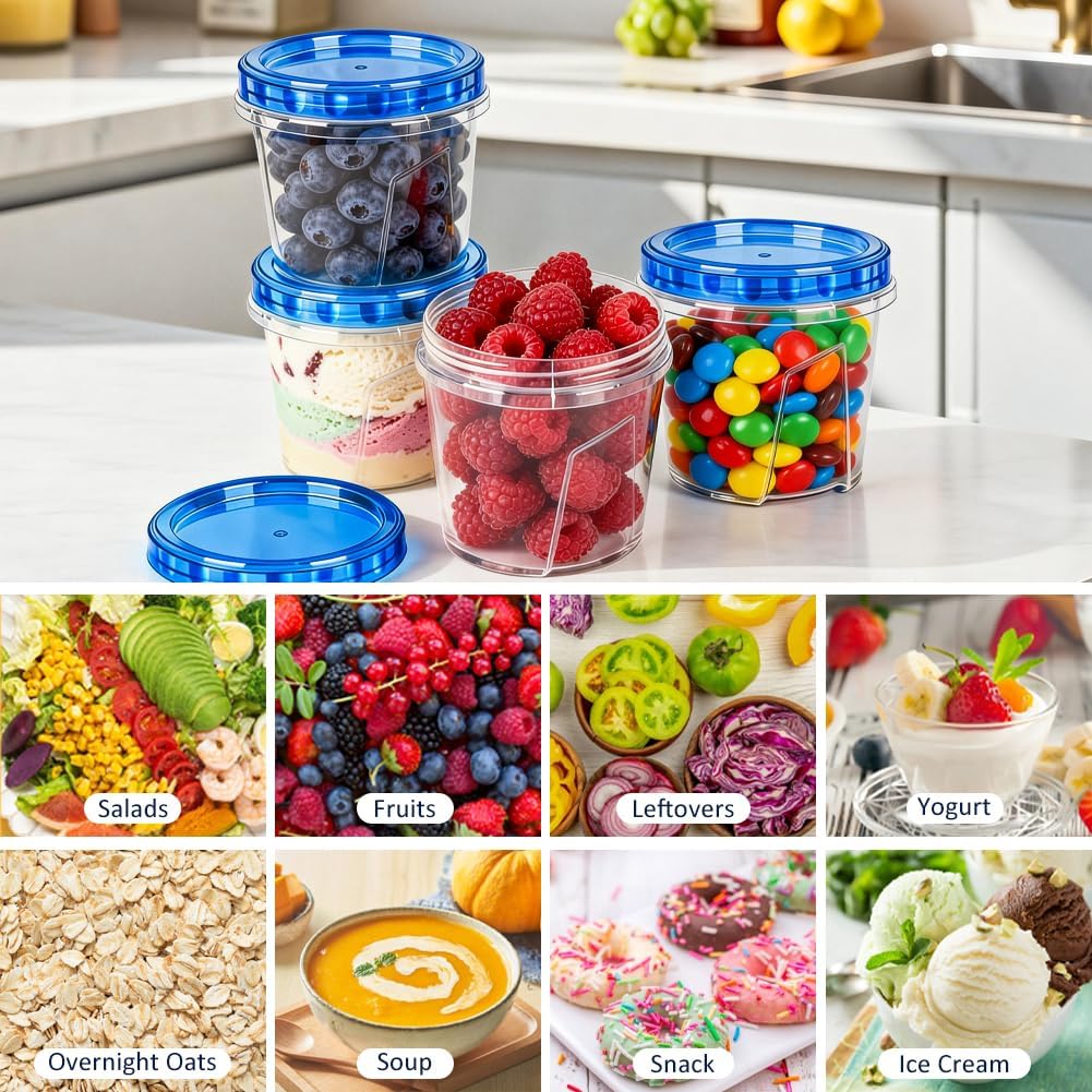 Skiennix Reusable Freezer Storage Containers - Airtight Twist Top Lids | 18 Pack, 34oz/17oz/4oz Sizes for Meal Prep