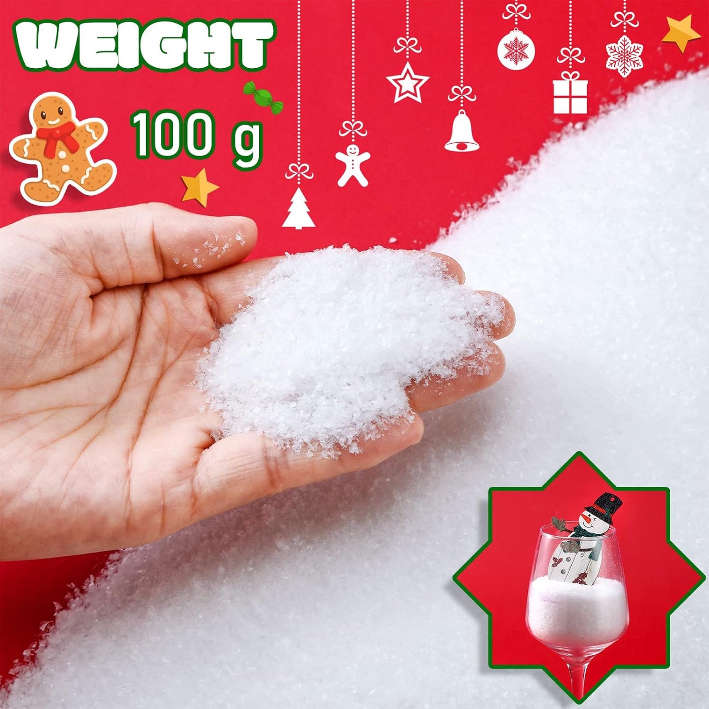 Syhood Christmas Fake Snow - Artificial Glitter Powder for Holiday Crafts & Decorations | 100g White