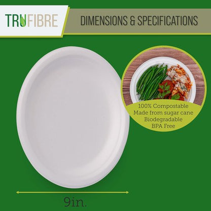 Compostable Bagasse Disposable Paper Plates by [Brand Name] - Microwave Safe, 125 Pack for Lunch & Dinner
