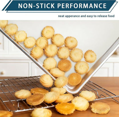 Half Size Baking Sheet Pan Set by [Brand Name] - Commercial Quality Aluminum Cookie Tray | 13" x 18" for Baking & Roasting