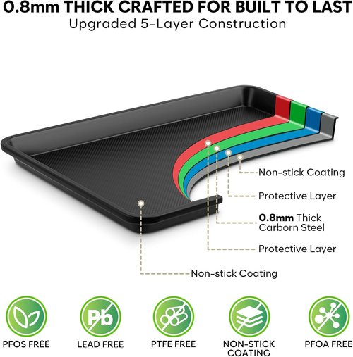 Half Sheet Pan - 17.3” x 13.1” Non-Stick Baking Sheets | Heavy-Duty Cookie Trays
