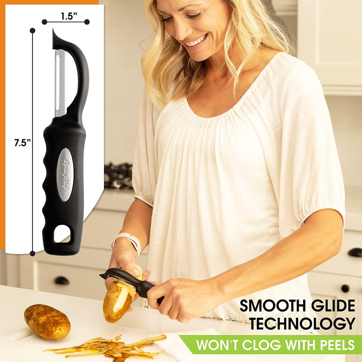 Spring Chef Ice Cream Scoop & Swivel Vegetable Peeler Bundle - Professional Quality - Black