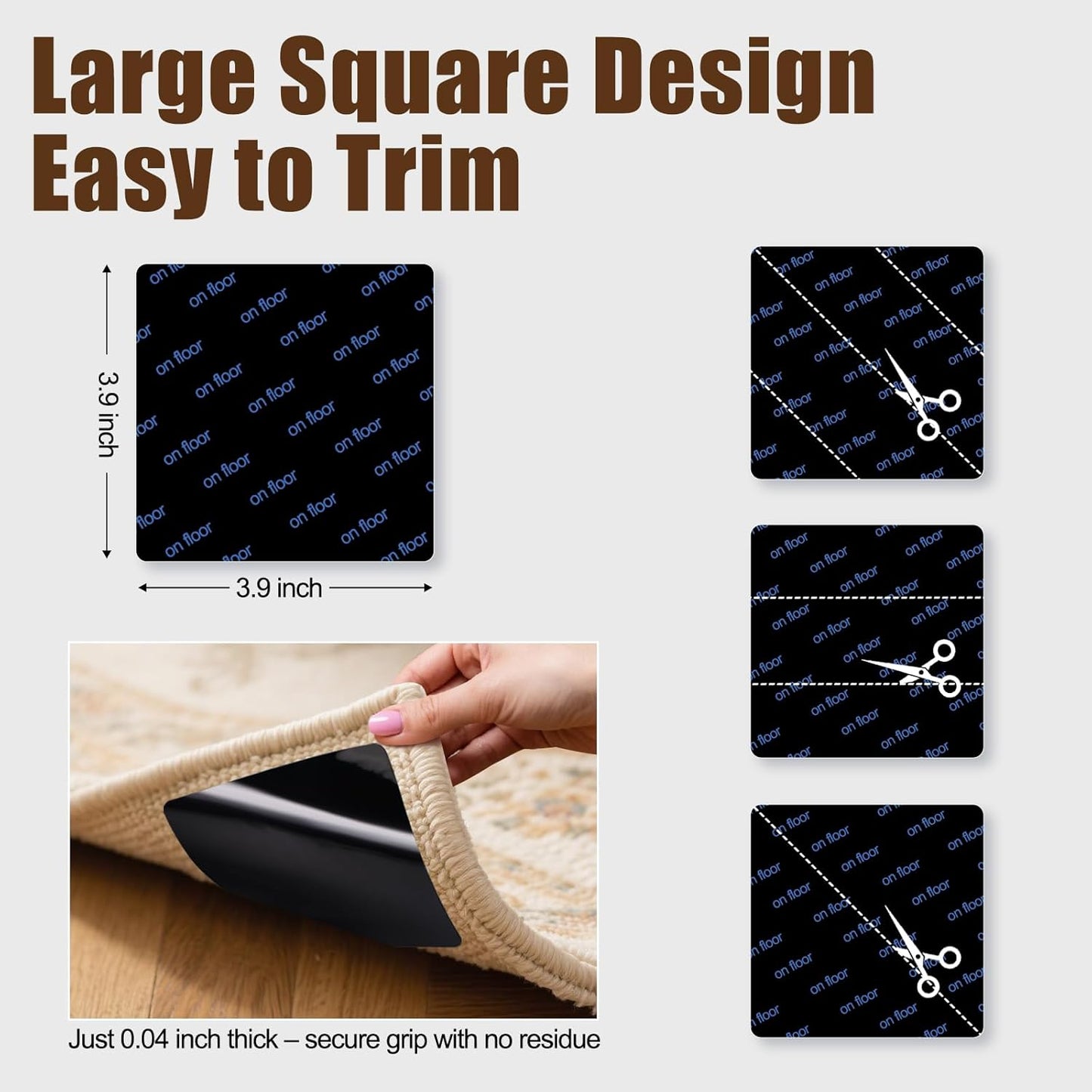 Premium Rug Grippers - 12PCS Anti-Slip Carpet Pads, 3.9 Inch, Prevent Curling & Sliding on Hardwood, Tile & Marble Floors
