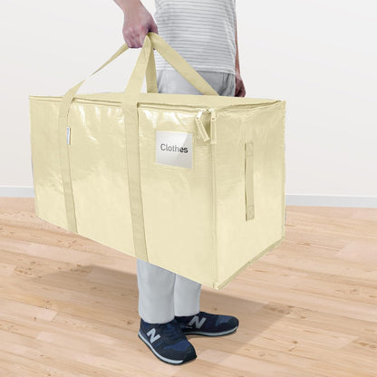 TICONN Extra Large Moving Bags - Heavy Duty Storage with Zippers & Handles | 4 Pack, Cream
