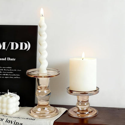 Skiennix Glass Candle Holders - Set of 3 Elegant Pillar Holders for Home Decor | Wedding Centerpiece