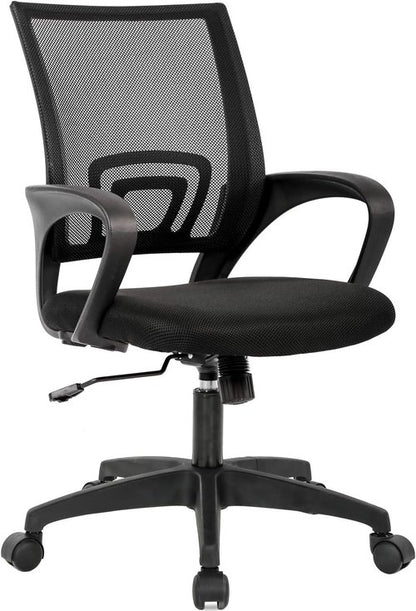 BestOffice Ergonomic Office Chair - Mid-Back Swivel Design with Breathable Backrest & Lumbar Support - Adjustable Height, Sponge Seat, Rolling Wheels - Black for Adults & Women