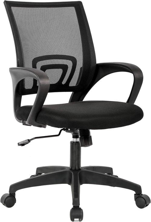 BestOffice Ergonomic Office Chair - Mid-Back Swivel Design with Breathable Backrest & Lumbar Support - Adjustable Height, Sponge Seat, Rolling Wheels - Black for Adults & Women