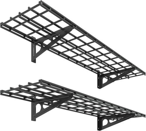 FLEXIMOUNTS Wall Shelf | 2-Pack 1x4ft Floating Garage Storage Rack - Black Classic Series