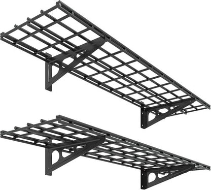 FLEXIMOUNTS Wall Shelf | 2-Pack 1x4ft Floating Garage Storage Rack - Black Classic Series