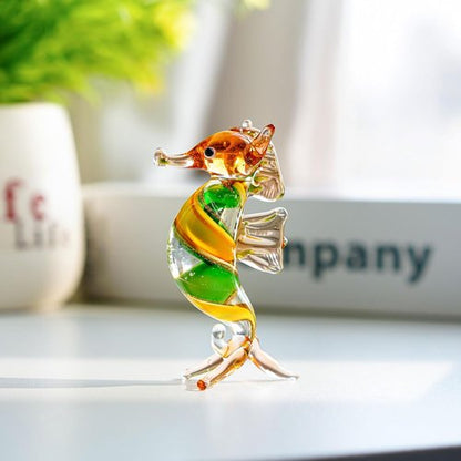 HDCRYSTALGIFTS Seahorse Art Glass Figurine - Handmade 3'' Miniature Ocean Decor Collectible