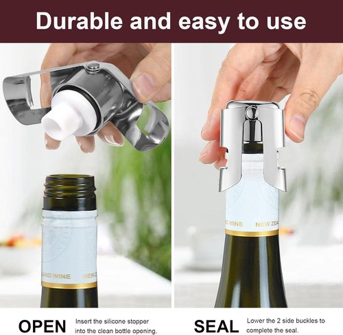 3Pack Leak-Proof Champagne Bottle Stoppers, Stainless Steel Reusable Wine Stoppers, Vacuum Sealer for Fresh Sparkling Wine