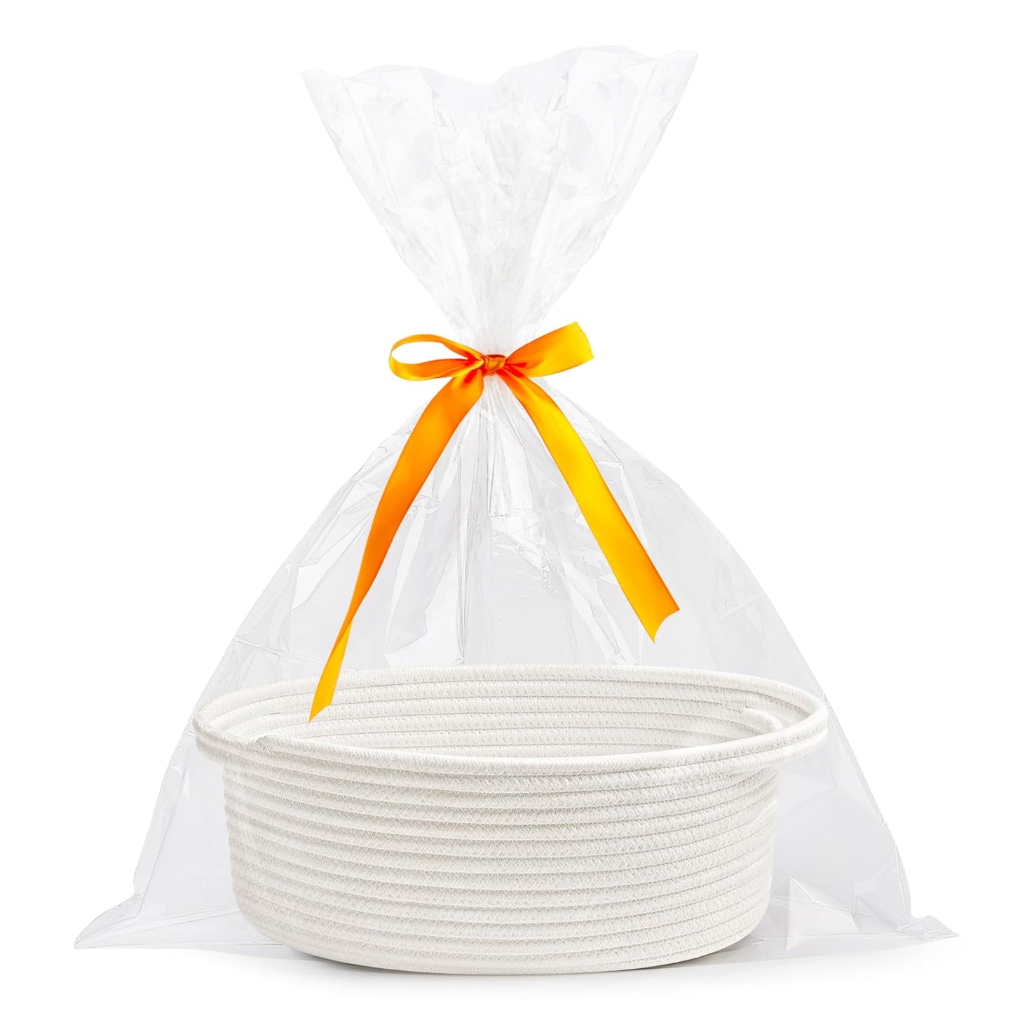 Pro Goleem Small Woven Easter Basket - Durable Gift Basket with Ribbons & Handles | 12" x 8" x 5" White