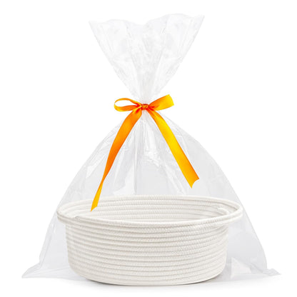 Pro Goleem Small Woven Easter Basket - Durable Gift Basket with Ribbons & Handles | 12" x 8" x 5" White