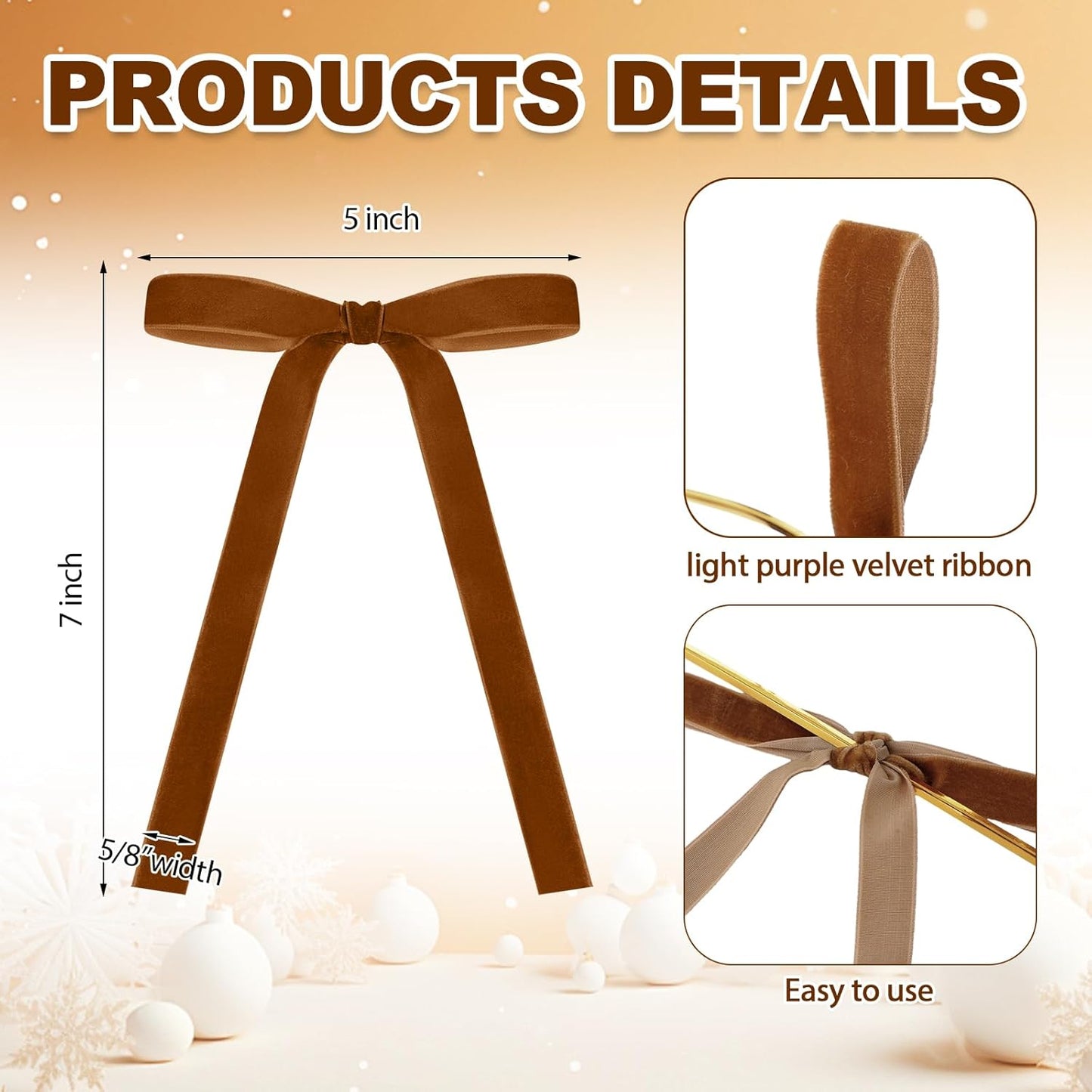 Skiennix 24 Pcs Velvet Bows - Vintage Ribbon Bows for Christmas Tree & Crafts | 5 x 7 Inch, Copper
