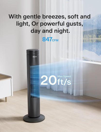 PELONIS 30-Inch Oscillating Tower Fan for Bedroom – 3 Speed, Quiet Tower Fan with Remote ControL, Small Fan, 7-Hour Timer – ETL Certified, Black