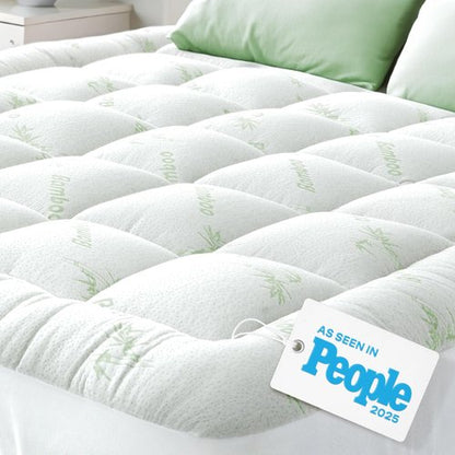 Ultra Soft Full Size Mattress Topper - Viscose Made from Bamboo Pillow Top Mattress Pad for Back Pain Relief - Naturally Cooling for Hot Sleepers, Green