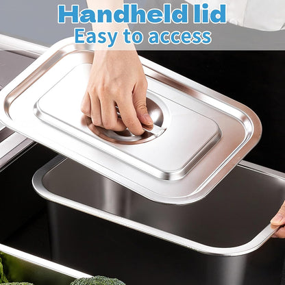 Skiennix 4-Inch Extra Deep Lasagna Baking Pan - 304 Stainless Steel with Lid, 8.5x12.4 Inch, Silver