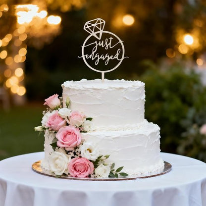 Just Engaged | Mirror Wood Cake Topper - Perfect for Engagement Parties, Bridal Showers & Weddings