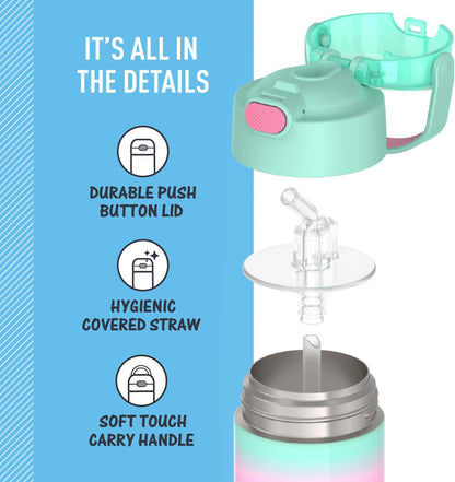 THERMOS FUNTAINER Water Bottle - 12 Ounce Kids Stainless Steel Insulated Bottle with Straw | Mint Ombre