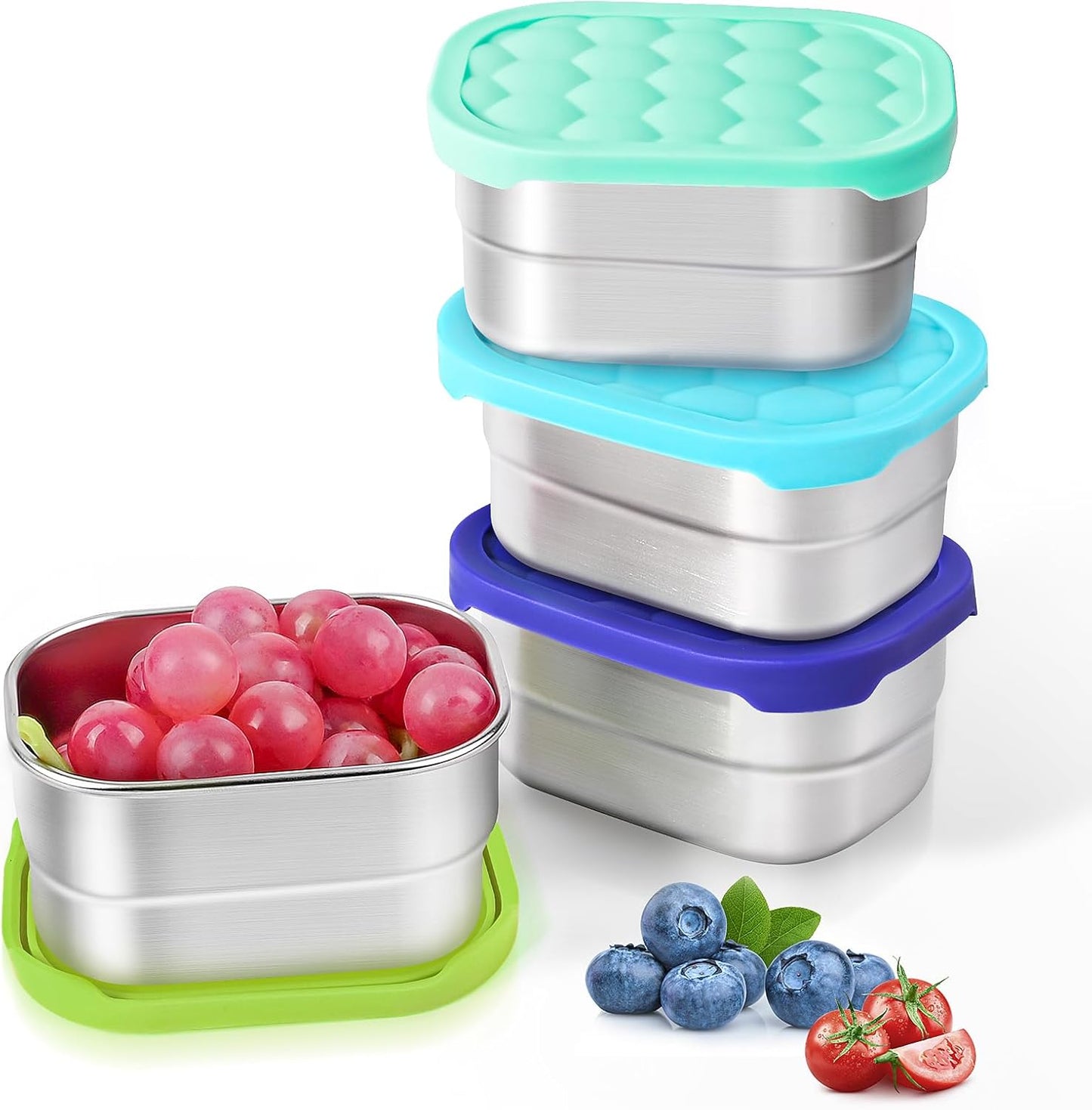 Tanjiae Stainless Steel Snack Containers - 4-Pack 8oz | Reusable Toddler Lunch Boxes with Silicone Lids
