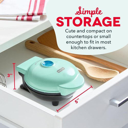 Dash Mini Waffle Maker - Compact Electric Iron for Creative Treats - Nonstick & Easy to Clean - Aqua