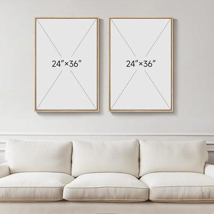 Framed Sage Green Abstract Wall Art - Large Set of 2 Minimalist Canvas Prints | 24x36 Inch for Living Room & Office