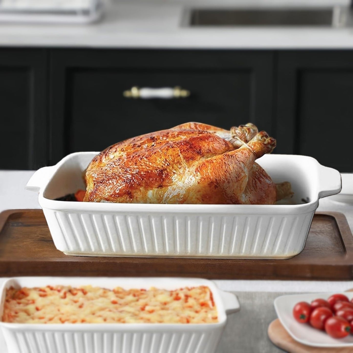 Ceramic Baking Dish Set by [Brand Name] - 2-Piece Rectangular Casserole Pans | 4.4QT & 1.8QT, Oven Safe, Dishwasher Safe, White