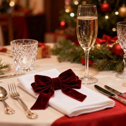 Meseey Bow Napkin Rings - Set of 6 Luxury Burgundy Velvet Holders for Elegant Holiday Table Decor