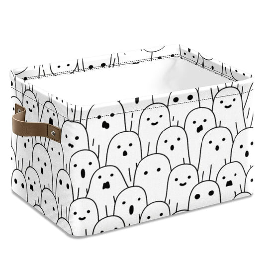 Andemie Cute Halloween Basket Toy Boxs Ghost Basket 10x14x8 in Rectangle Storage bins with Handle Foldable Organizer Bins for Boys Girls