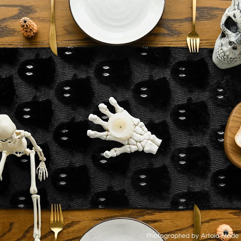 Artoid Mode Black Soft Faux Fur Ghost Table Runner 13 x 120 Inch (Variation: Black+13" x 120")