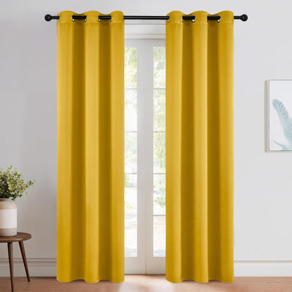 NICETOWN Gold Blackout Cafe Curtains - Faux Silk Grommet Drapes for Small Windows | 42" x 84", 2 Panels