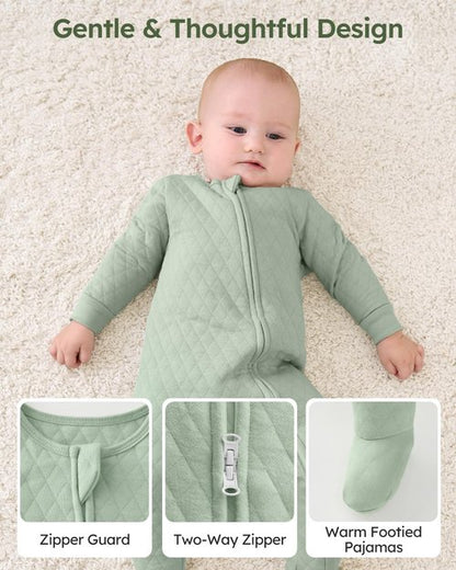 Yoofoss Baby Pajamas Organic Cotton Baby Winter Clothes Warm Newborn Sleepers for 0-3 Months Soft Quilted Footed Pjs