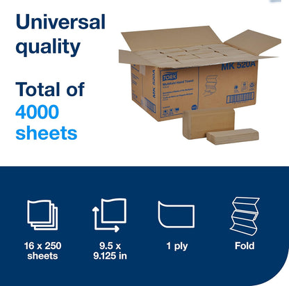 Tork Multifold Hand Towels - 100% Recycled, FSC Certified, Compatible with H2 Dispensers | 16 Packs of 250 Sheets