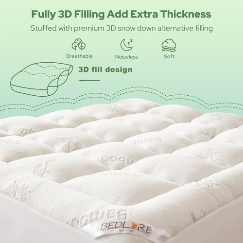 BEDLORE Queen Mattress Topper - Soft Bamboo Viscose Pillow Top for Back Pain Relief | Fits 6-18 Inch Mattresses