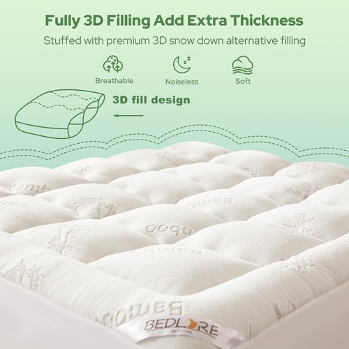 BEDLORE Twin XL Mattress Topper Viscose Derived from Bamboo, Thick Pillow Top Mattress Pad with Deep Pockets for 6-15 inches Mattress, Soft Mattress Topper College Dorm Size for Back Pain Relief