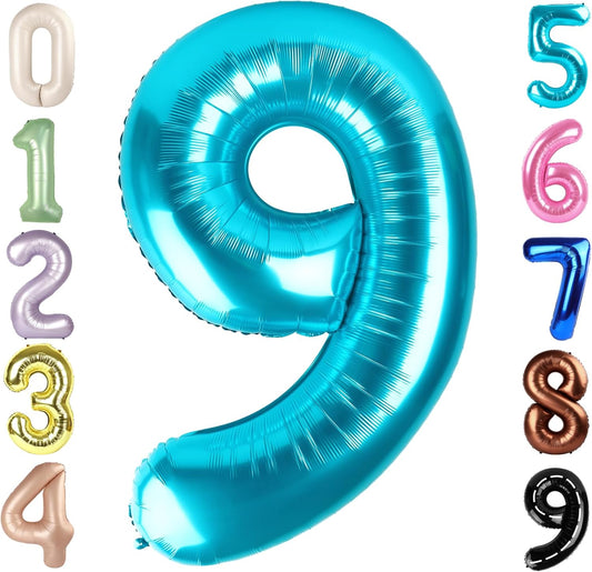 Skiennix 40-Inch Light Blue Number 9 Balloon - Perfect for Birthday Parties, Weddings & Graduations