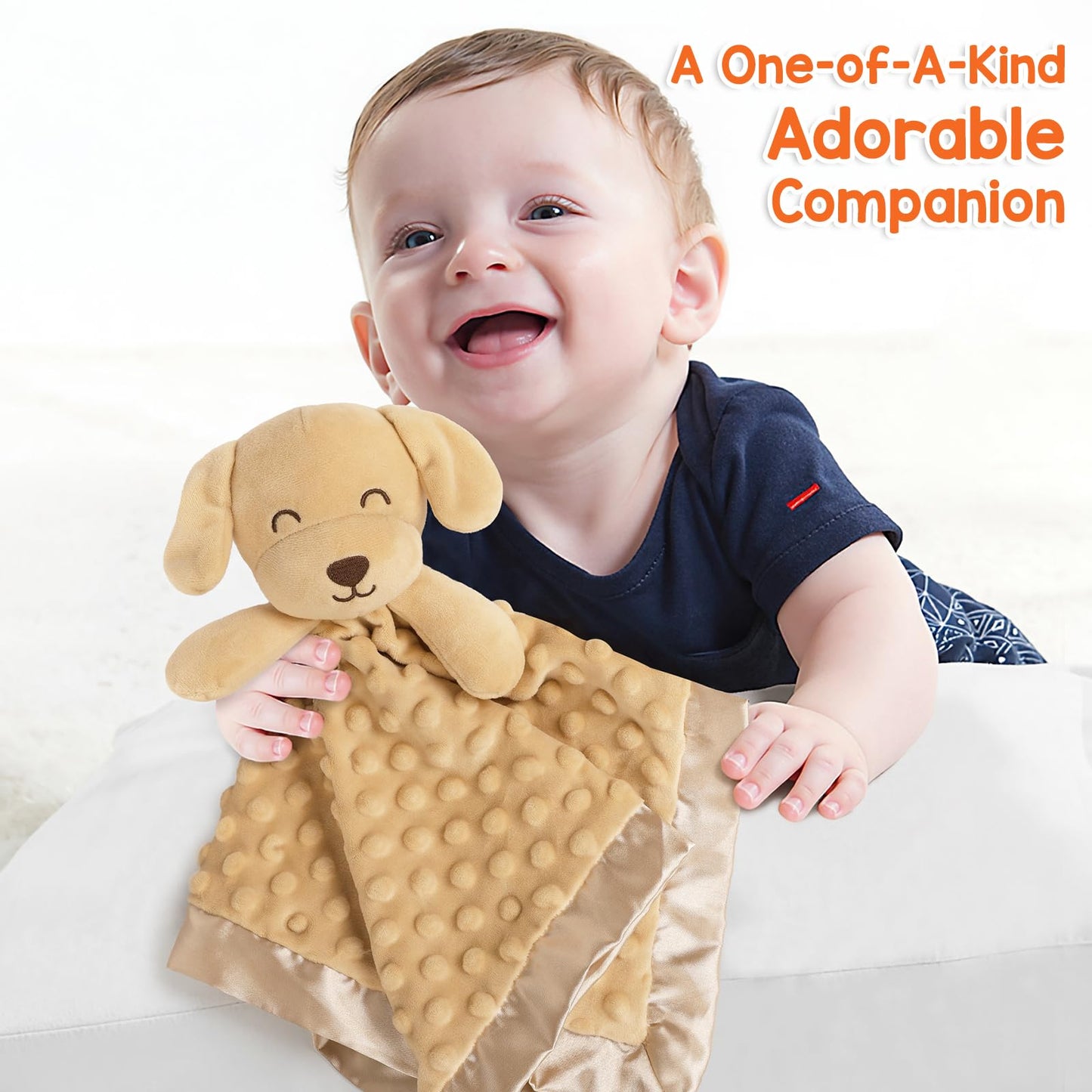 MOVEPAI Baby Dog Security Blanket, Soft Puppy Lovey Toy Blanket for Boys and Girls, Snuggle Toy Lovie Newborn Gift, Unisex Stuffed Animals Brown 16 Inch