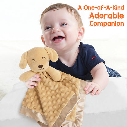 MOVEPAI Baby Dog Security Blanket, Soft Puppy Lovey Toy Blanket for Boys and Girls, Snuggle Toy Lovie Newborn Gift, Unisex Stuffed Animals Brown 16 Inch