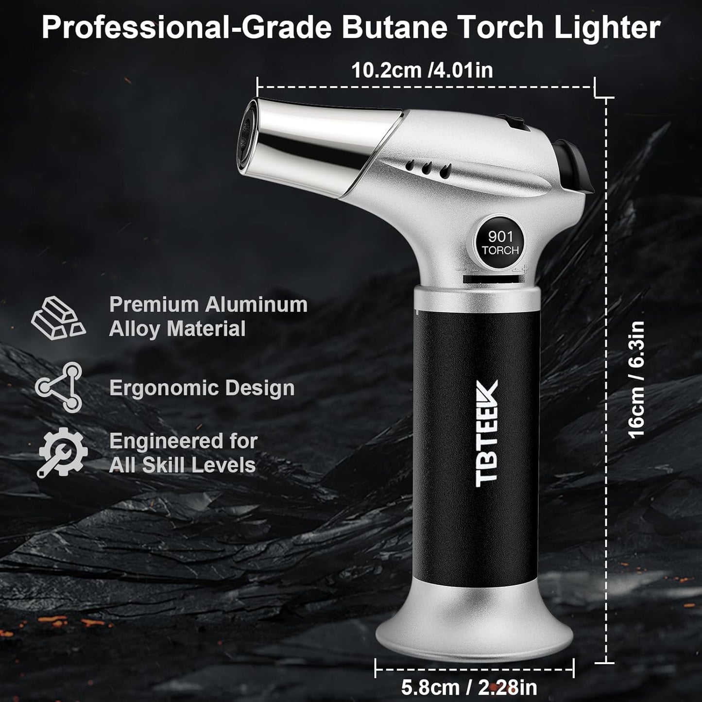 TBTEEK Butane Torch - Adjustable Flame Kitchen Torch with Safety Lock for Cooking, BBQ & Baking