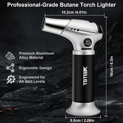 TBTEEK Butane Torch - Adjustable Flame Kitchen Torch with Safety Lock for Cooking, BBQ & Baking