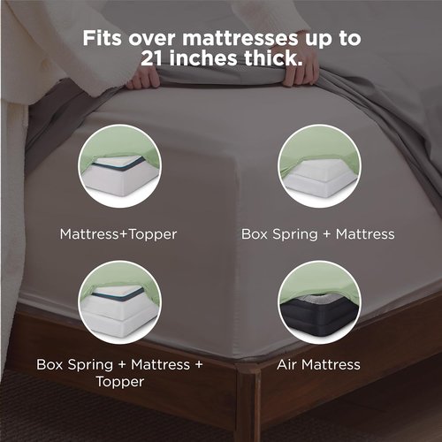 Bedsure Deep Pocket Queen Sheets Set - Soft & Cooling 4-Piece Bed Sheets for Mattresses Up to 21" - Light Green