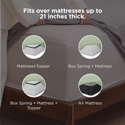 Bedsure Deep Pocket Queen Sheets Set - Soft & Cooling 4-Piece Bed Sheets for Mattresses Up to 21" - Light Green