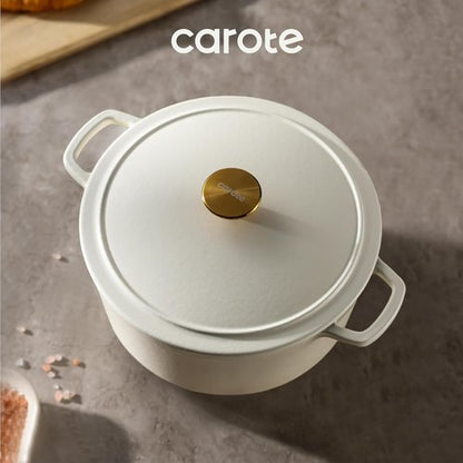 CAROTE 5QT Enameled Cast Iron Dutch Oven - Heavy-Duty Pot for Sourdough Baking & Stews | Cream White, Oven Safe to 500°F