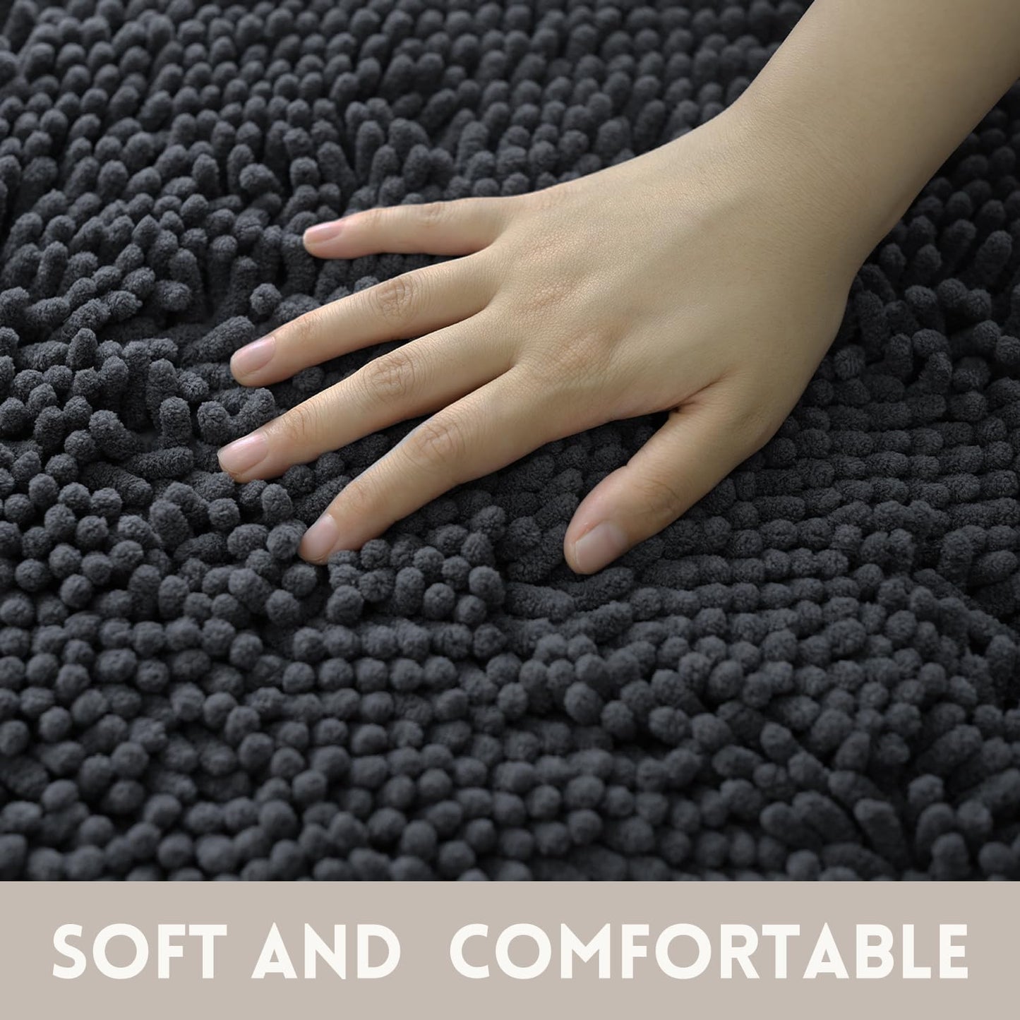 Skiennix Bathroom Rug Set - Extra Thick, Absorbent & Non-Slip | Soft Plush, Dark Grey, 2-Piece