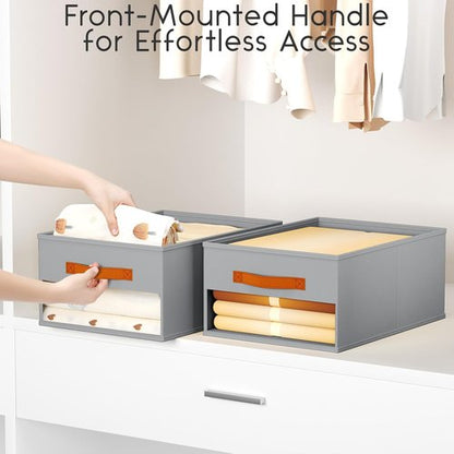 Homsorout Drawer Organizers - 6 Pack Foldable Fabric Pants Organizer with Clear Window & Handles | Grey